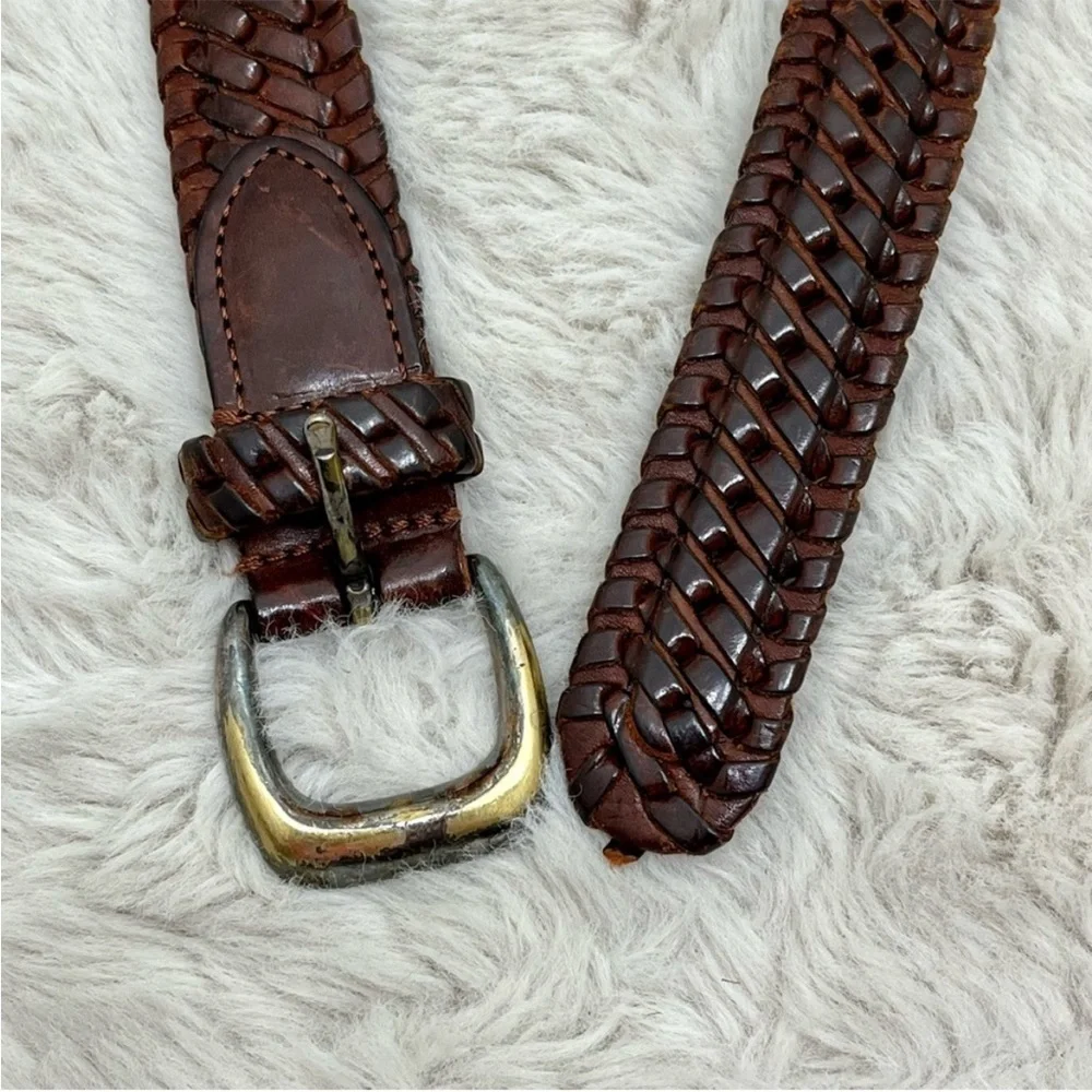❤️Vintage Braided Leather Weave Brown Belt with Solid Brass Buckle